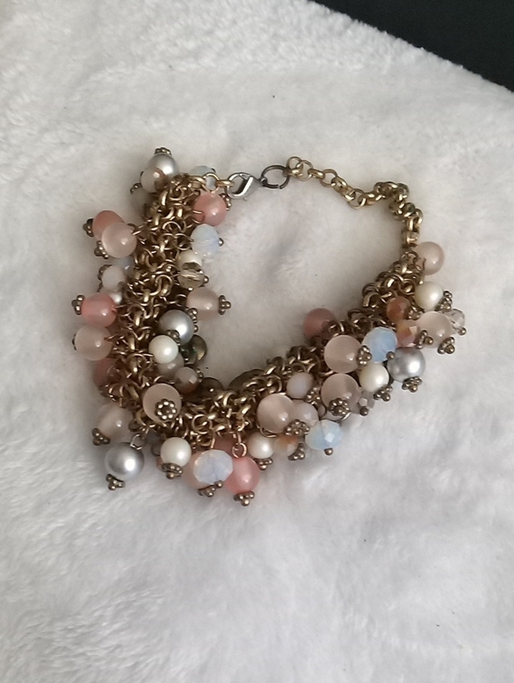 Multicolor Beaded Statement Bracelet with Gold Tone Chain